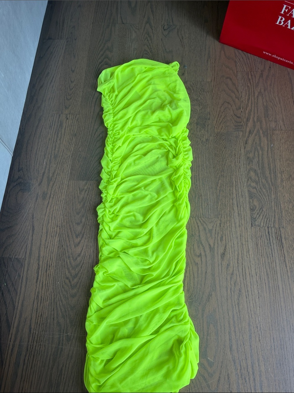 Good American Neon Green Ruched Bodycon Dress